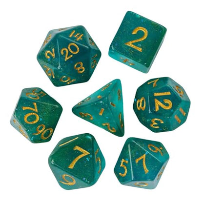 Green DND Dice Set Glitter Polyhedral Dice for D&D Tabletop Games | Leather Storage Bag, DM Gift, for Dungeons and Dragons Role Playing Games - color: Glitter-green