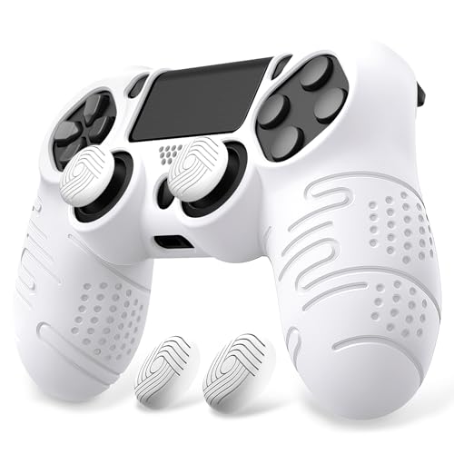 PlayVital Line & Dot White Silicone Cover Skin for ps4 Controller, Anti-Slip Soft Protector Case Cover with Thumb Grip Caps for ps4 for ps4 Slim for ps4 Pro Controller - color: White