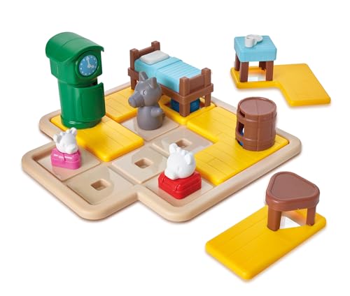 SmartGames Hide and Goat Seek — Shape-Matching Logic Puzzle with Storybook | Help 7 Goats Outsmart the Wolf | 48 Challenges | Ages 3–7