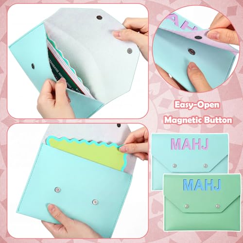 Leather Mahjong Card Holder Clutch Card Pouch Mahjong Accessory 8x6inch Protective Cover Case with Secure Closure Ideal Gift for Lover Playing Game Night(4 Pcs,Turquoise,Pink, Blue,Green) - color: Turquoise,pink, Blue,green