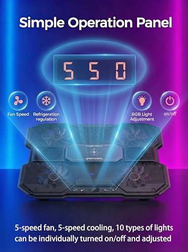 Laptop Cooling Pad with 8-Fan &Thermoelectric Cooler for 15.6-21In Laptops | 5-Speed Independent Control, 10 RGB Lights, 7-Height Adjustable Metal Panel Laptop Cooler