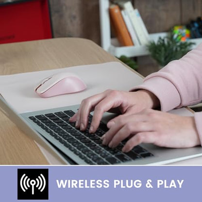 Perixx PERIMICE-621P Wireless Mouse - Silent Click with Ergo Design - Compatible for Desktop and Laptop PC - Wireless 2.4 GHz - Pink - style: Wireless Pink