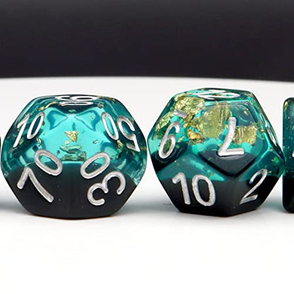 Haxtec DND Dice Set, 7 Pcs Gold Foil Resin Polyhedral RPG Dice | Blue Black Role Playing Games Dice with Velvet Pouch, Compatible with Dungeons and Dragons, D&D Gift for DM Masters - color: Blue Black