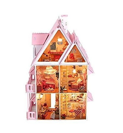 NWFashion Children's 17" 2 Floors with Furnitures Lights DIY Kits Assemble Miniature Wooden Dollhouse(Sunshine Alice) - color: Sunshine Alice