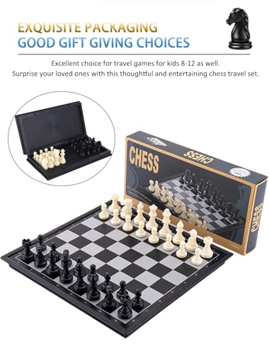 Magnetic Travel Chess Set - 9.5 Inches Small Chess Folding Board Games, Foldable & Portable Gifts Classic 2-Player Strategy Family Games Educational Toys for Teens and Adults - color: Black&white, style: Small / 9.5Inch