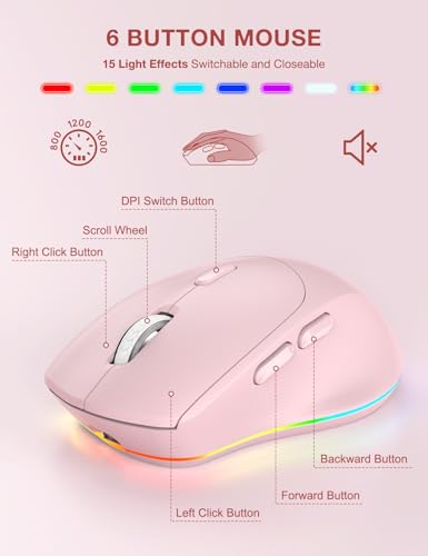 Wireless Keyboard and Mouse Combo, 9 Backlit Effects, RGB, 2.4GHz | Ergonomic Wrist Rest, Phone Holder, Rechargeable, Full Size, KM22 MAX Silent Set for Computer, Laptop, Mac, Windows (Pink) - color: Creamy Pink