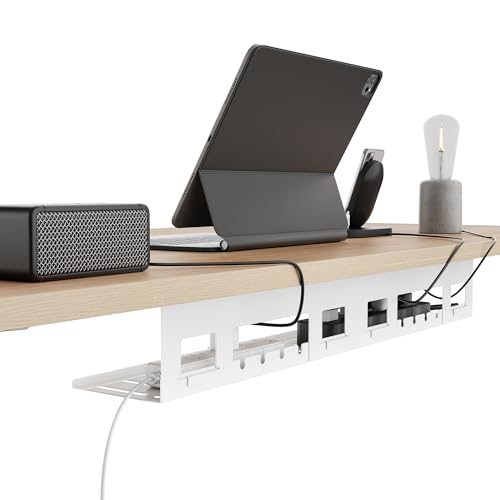PEGZONE Under Desk Cable Management Tray, 31.5 Inches Metal Cord Organizer Rack, Desk Tray for Power Strip, Cord, Wire, Easy Mounting Cable Management Under Table for Home Office, White - color: White, size: 31.5"