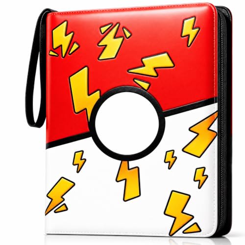 Holds 440 Cards, 4 Pocket Trading Card Binder with 55 Removable Sleeves, Zipper PU Leather 3-Ring Card Holder Album for TCG, MTG, Game and Sports Cards, Gift for Collectors, Red