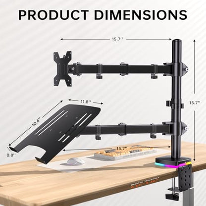 Afaloona RGB Monitor & Laptop Stand with USB Hub, Charging & Data Transfer | Fits 13-32" monitors and 11-17" laptops with a removable tray that converts to a dual monitor mount, up to 18 lb per arm - size: RGB Laptop & Monitor Stand