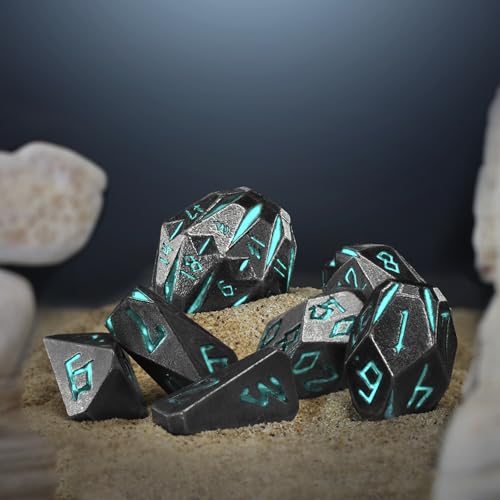 FONVGOGO Metal DND Dice Set for Dungeons and Dragon DM Collection Gift RPG | Unique Cool Stonehenge Design,Polyhedral D and D Dice for DND Lovers Tabletop Role Playing Games TTRPG, Blue - color: S Blue