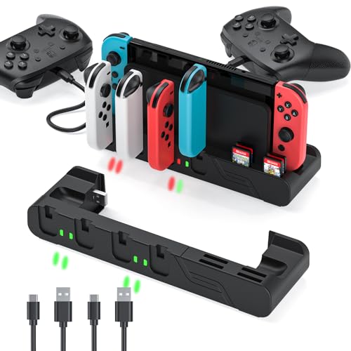 Switch Controller Charger Dock Compatible With Nintendo Switch And Switch OLED Model Joycons, Charges Up To 6pcs Joycon With Game Card Storage - color: Black