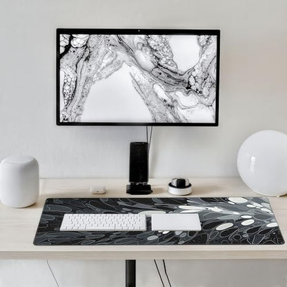 Oversized Desk Mat, Abstract Liquid Art Design, 35.4x15.7 Inches, Washable Mouse Pad, Stitched Edges, Non-Slip Rubber Base, Rectangular - color: Marble Swirl Extended