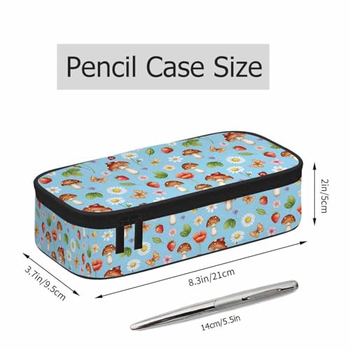 Mushrooms Pencil Case Organizer Butterfly Strawberry Summer Flowers Berries Stationery Box Makeup Colleague Office Supply for Adults Men Women - color: Mushrooms