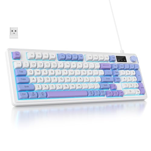 Owpkeenthy 96% Membrane Keyboard Wireless, 100% Quiet Mechanical Feeling Gaming Keyboard Gasket RGB Keyboard with Knob & Number Pad Triple Mode Bluetooth 5.0/2.4G/Wired for Laptop Desktop(98 Blue) - color: 98 Blue