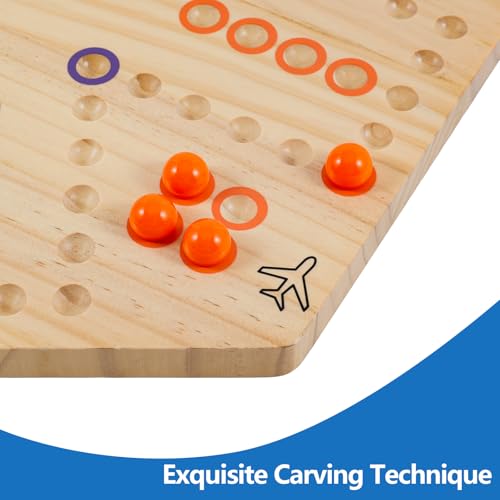 Large 20 inches Wood Wahoo Marble Board Game 2 Sided Game 2-6 Player | solid wooden wahoo marble board game with marbles and dice; fit party game night and indoor group entertainment - color: Large, Natural Wood