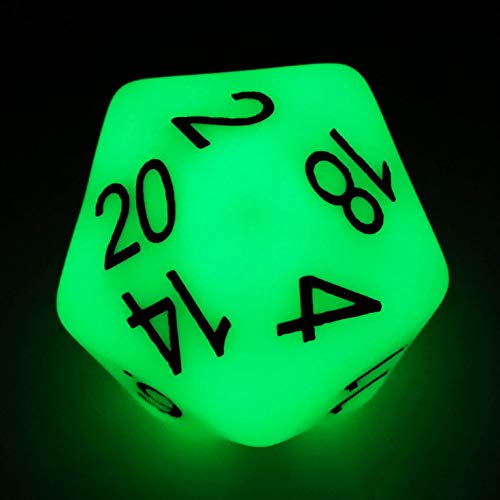 Bescon Jumbo Glowing D20 38MM, Big Size 20 Sides Dice Jade Glow in Dark, Big 20 Faces Cube 1.5 inch - color: Jade Glow in Dark