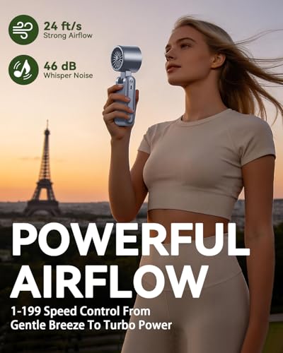 Portable Handheld Fan with Ice Cooling, 7.5m/s High Speed Turbo Fan, 150° Foldable 4-in-1 Personal Neck Fan, 199 Speed Stepless Control, USB-C Rechargeable for Travel, Makeup, Hiking,Grey - color: Roller Grey
