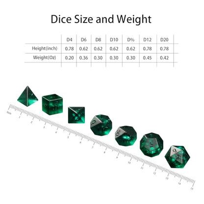 Cracked Matte Green 7Pcs Polyhedral Dice Set, K9 Crystal Cat's Eye Multi-Faceted DND Dice for Dungeons and Dragons RPG Tabletop Game (Matte Cracked Green) - color: Matte Cracked Green
