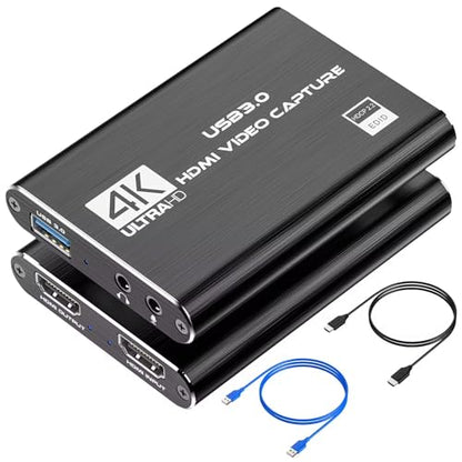 Capture Card, HDMI USB3.0 Capture Card Nintendo Switch, Video Capture Card 4K 1080P 60FPS, Game Capture Card for Live Streaming, Video Conference, Recording, Works with PS4/PS5/PC/OBS/DSLR