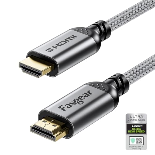 Fasgear HDMI 2.1 Cable 6.6ft Certified 8K HDMI Cable 48Gbps Ultra High Speed HDMI Cord Braided Nylon 8K@60Hz 4K@120Hz HDCP 2.3 Support eARC HDR10 3D Dolby Compatible for Roku TV/Monitor/Blu-ray (Grey) - color: Grey, size: 6.6ft (2m)