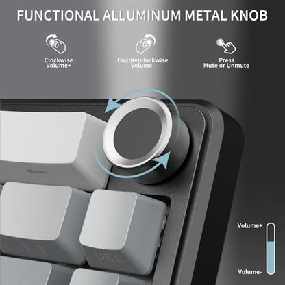 ATTACK SHARK X66 Wireless 60% RGB Mechanical Gaming Keyboard-Moonlight | Volume Knob,USB-C Wired/BT5.0/2.4Ghz,Gasket Mount,Side Printed PBT Keycap,Hot Swappable Strawberry Switch,TKL,NKRO for PC Mac - color: Moonlight