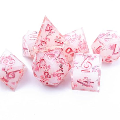 DND Resin Sharp Edge Roleplaying Polyhedral Dice Set,for RPG MTG Dungeons and Dragons Sakura Handmade Dice Set - color: Sakura Whisper