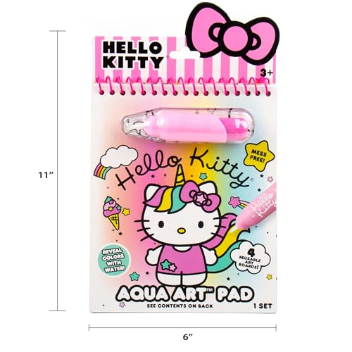 Hello Kitty Aqua Art Pad, 4 Art Pages, On The Go Reusable Water-Reveal Activity Pad, Mess Free Arts and Crafts, Paint with Water Brush Set, Kids Toys, Sanrio Stuff, Hello Kitty Craft Kits for Kids 3+ - style: Hello Kitty