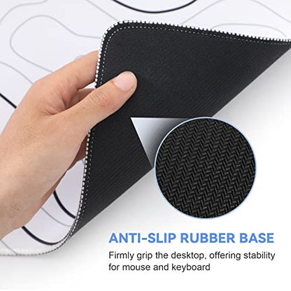 DIGSOM Mouse Pad Gaming, White with Black Topographic Line, 31.5x11.8in | XL Mouse mat, Smooth surface, Anti-slip rubber base, For keyboard and mouse, For home and office use - color: White with Black Line