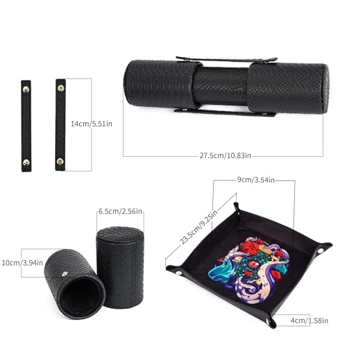 3 in 1 DND Dice Tray with Two Dice Cup Set, PU Leather Portable Folding Dice Rolling Tray for RPG Board Games and Pub Party Games - color: Black