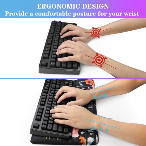 Computer Keyboard Stand with Wrist Rest, Ergonomic Tilted Keyboard Holder - Keyboard Riser with Wrist Pad - Keyboard Tray Support for Office Home - Black Flowers - color: Keyboard Stand-black Flowers