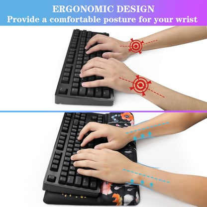 Computer Keyboard Stand with Wrist Rest, Ergonomic Tilted Keyboard Holder - Keyboard Riser with Wrist Pad - Keyboard Tray Support for Office Home - Black Flowers - color: Keyboard Stand-black Flowers
