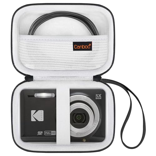 Canboc Hard Case for Kodak PIXPRO Friendly Zoom FZ55 / FZ45 / FZ53 16MP Digital Camera, Mesh Pocket fits SD Card, USB Charging Adapter, USB Cable, Black - color: Black