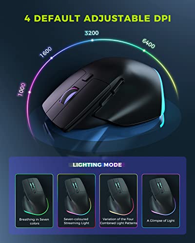 Wired RGB Mouse for Laptop, Ergonomic Computer Mouse, Quiet Click, 4-Level DPI, 7 Buttons, LED Light with Thumb Rest Mouse Compatible for PC/Desktop/Notebook/MAC/Gamer(for Right Hand, Large), Black