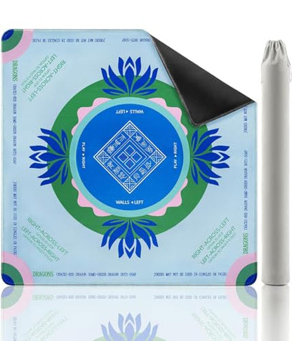 Mahjong Mat for Table, American Mahjong Mat with Rules, 32x32 Inch | Rubber Non-Slip Mah Jong Mat, Noise Reduction Table Cover Accessories for Mahjong, Poker, Board Games, Dominoe - color: Blue-green