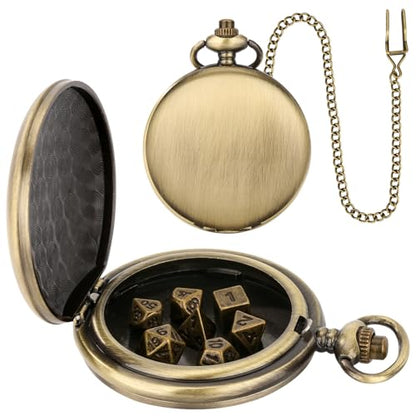 Mini DND Dice Set with Smooth Pocket Watch Shell Case, 7pcs Polyhedral Metal D&D Dice Set, D&D Gifts with Gift Box, Role Playing Board Games DND Accessories - color: Bronze
