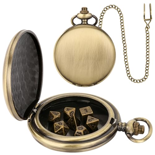 Mini DND Dice Set with Smooth Pocket Watch Shell Case, 7pcs Polyhedral Metal D&D Dice Set, D&D Gifts with Gift Box, Role Playing Board Games DND Accessories - color: Bronze