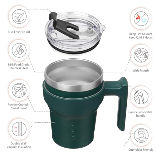BJPKPK 10 oz Mini Tumbler with Lid, Straw & Handle, Insulated Steel Cup | Small, Spill Proof, Leak Proof, Thermal, Double Wall Vacuum, Sweatproof, Dishwasher Safe, BPA Free, Army Green - color: Army Green, size: 10 Ounces