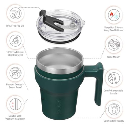 BJPKPK 10 oz Mini Tumbler with Lid, Straw & Handle, Insulated Steel Cup | Small, Spill Proof, Leak Proof, Thermal, Double Wall Vacuum, Sweatproof, Dishwasher Safe, BPA Free, Army Green - color: Army Green, size: 10 Ounces