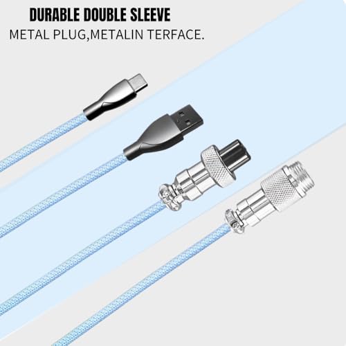 USB C Coiled Keyboard Cable,Custom 1.5ft Coil + 3ft Extension Mechanical Keyboard Cable with Detachable Metal Aviator,Nylon Braided USB C to USB A for Gaming Keyboard, PC,Computer Gamer & Enthusiasts - color: Blue