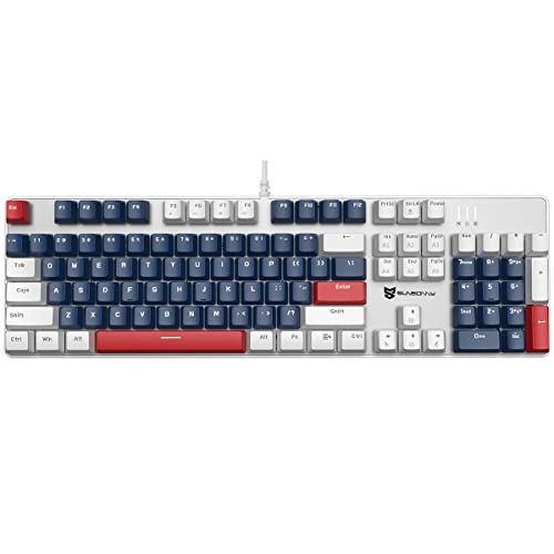 104 Keys Full Size Mechanical Gaming Keyboard | Red Switch Blue/White/Red Combo Color Computer Keyboards | 104 Keys US Layout Wired Mechanical PC Gaming Keyboard | Light Up Wired Clicky Keyboards - color: Red Switch Blue/White/Red Combo Color
