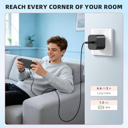 Switch 2 Charger with 6.6FT(2M) Charging Cable - 60W AC Power Adapter Support 4K TV Dock Mode, Power Supply 20V/3A for Nintendo Switch/OLED/Lite&Steam Deck, Xbox 360 Console - Original Quality (6.6FT) - size: 6.6FT