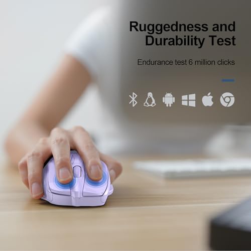 TECKNET Wireless Mouse, BT 5.0/2.4G, Silent 4800 DPI 6 Buttons, Lavender | Bluetooth 5.0/3.0 & USB A, 2-Device Easy Switch, Wide OS Compatible, 6-DPI, Ergonomic for S/M Hands, Extended Battery - color: Lavender