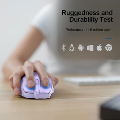 TECKNET Wireless Mouse, BT 5.0/2.4G, Silent 4800 DPI 6 Buttons, Lavender | Bluetooth 5.0/3.0 & USB A, 2-Device Easy Switch, Wide OS Compatible, 6-DPI, Ergonomic for S/M Hands, Extended Battery - color: Lavender