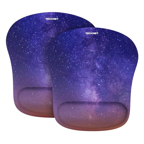 TECKNET 2 Pack Gaming Ergonomic Mouse Pad with Wrist Support | Soft Memory Foam, Fast Rebound, Pain Relief，Waterproof Surface, Non-slip Base - color: Purple Galaxy