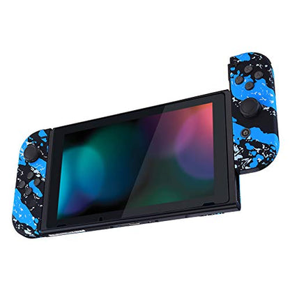 eXtremeRate DIY Replacement Shell Buttons for Nintendo Switch & Switch OLED, Blue Coating Splash Soft Touch Housing with Full Set Button for Joycon Handheld Controller - Console Shell NOT Included - color: Blue Coating Splash