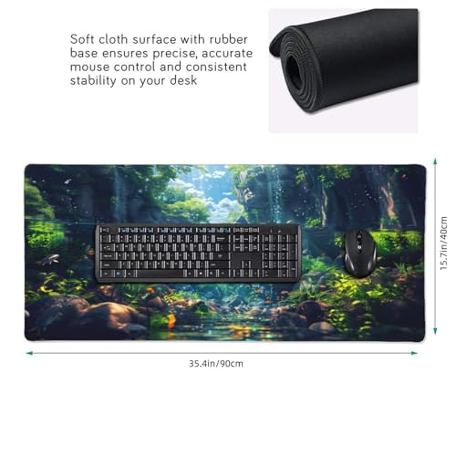 XXL Gaming Mouse Pad 35.4x15.7 inch, Stream Fish Landscape Theme Desk Mat,Large Ocean Sea Water Plants Scene Mousepad (Water Plant) - color: Water Plant