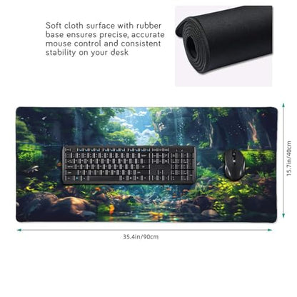 XXL Gaming Mouse Pad 35.4x15.7 inch, Stream Fish Landscape Theme Desk Mat,Large Ocean Sea Water Plants Scene Mousepad (Water Plant) - color: Water Plant