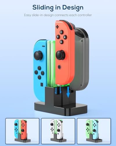 Switch Controller Charger Dock Station for Joy Cons & USB C Charging Cable | 4 in 1 Switch Controller Charger, Dock Station for Joy Cons Accessories Kits, Charging Station for Switch Controller