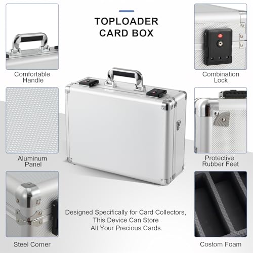 Graded Card Storage Box – Aluminum Alloy Trading Cards Storage Box with Combination Lock - Holds 140+ Graded Cards, Sports Card Case, Fits PSA, CSG, BGS (Silver) - color: Silver