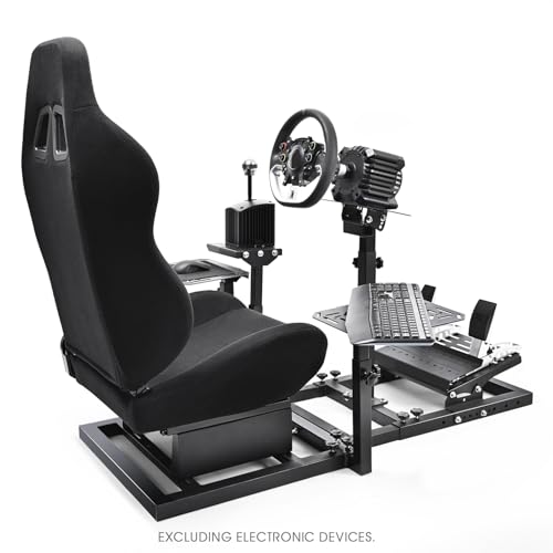 Marada Universal Flight Simulation Cockpit with Racing Seat or Racing Wheel Stand Adjustable Fit for Thrustmaster, for HOTAS Warthog, for Logitech G29 G920 Wheels Pedals Throttle Joystick Not Included
